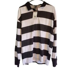 Forever 21 Black and White Striped Rubgy Shirt Men's Size Small NWT